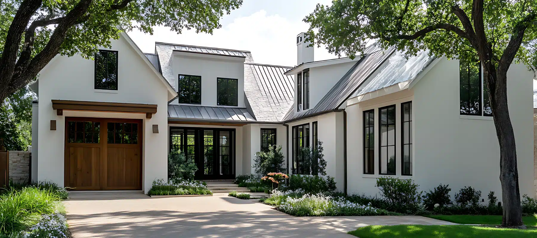 modern home with white painted stucco